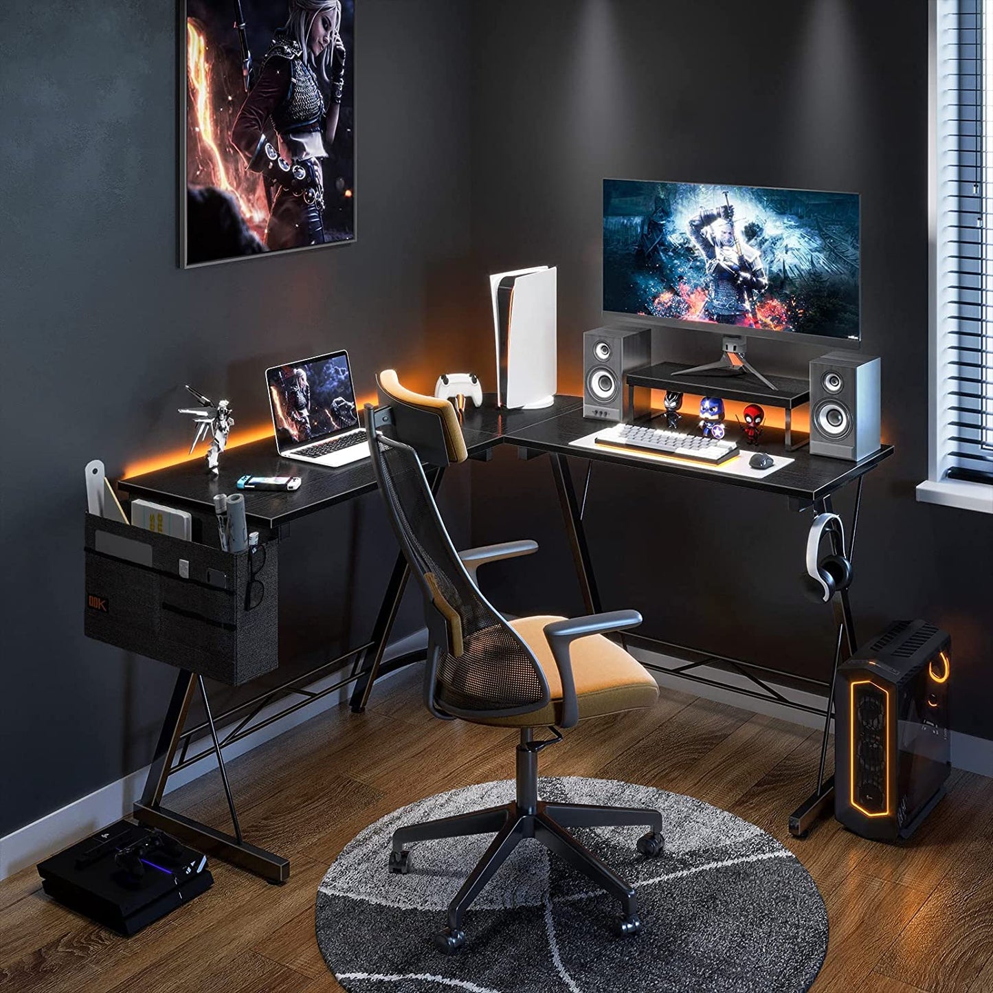 Home Office Desk - L Shaped Gaming & Computer Desk with Large Monitor Stand