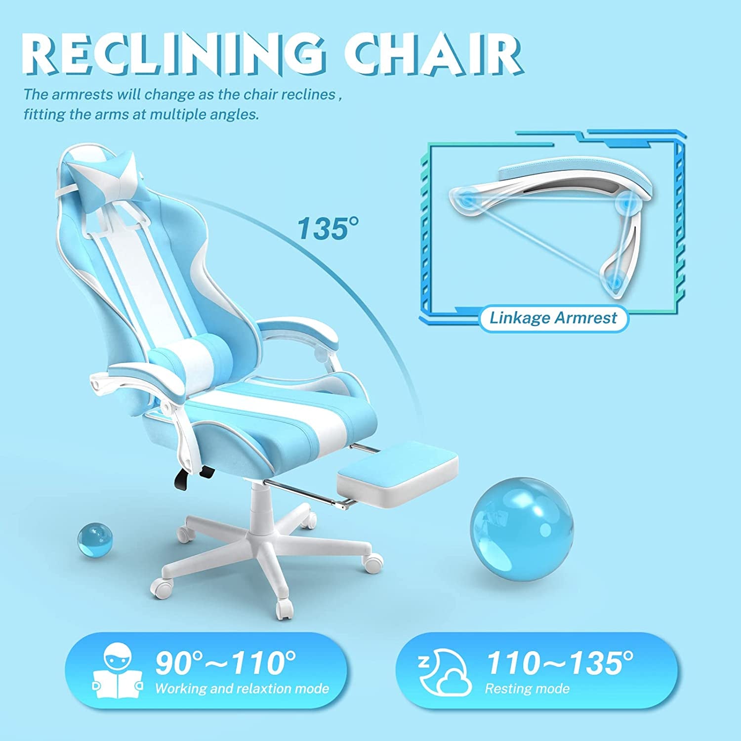 Gaming Chair with Bunny Ear - Cute Gaming Chairs for Adults & Teens Office Chair with Footrest