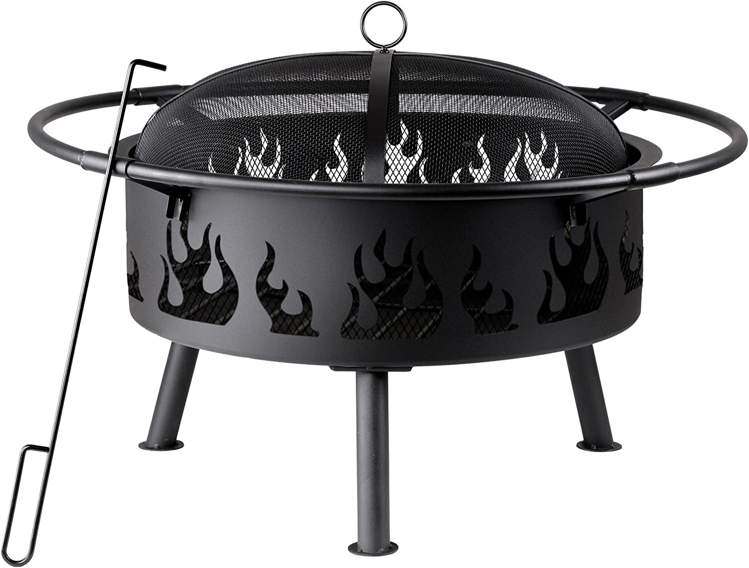 Patio Fire Pit - 30 Inch Iron Cast Fire Pit For Backyard with Spark Screen