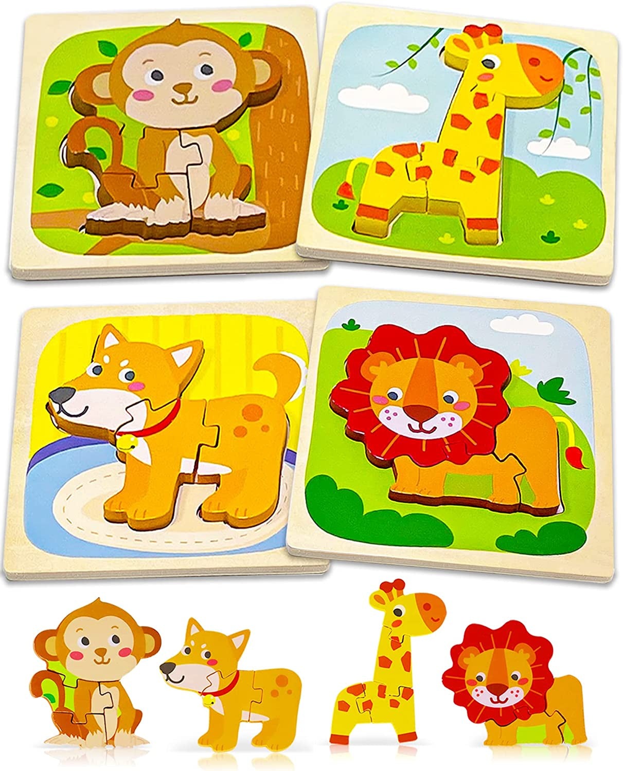 Learning Educational Wooden Puzzles - Toddler Animal Puzzles Toys Ages 1-3