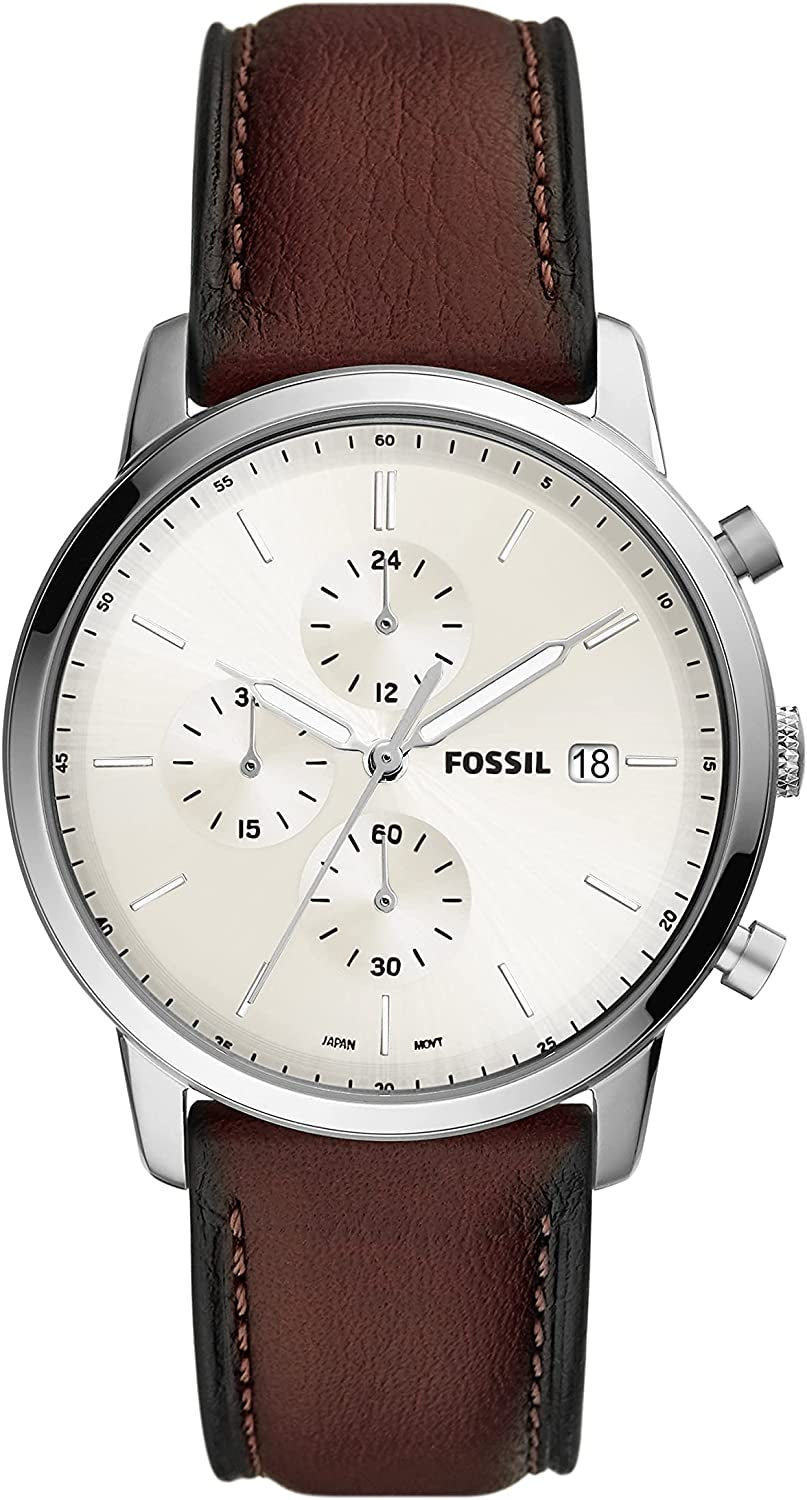 Men's Minimalist Watch - Leather or Stainless Steel Band Chronograph or Analog Watch Fossil