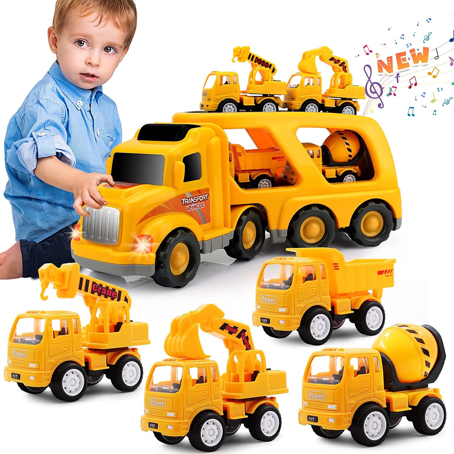 Kids Trucks Toys - 5 in 1 Trucks Toddler Construction Toys Carrier Vehicle