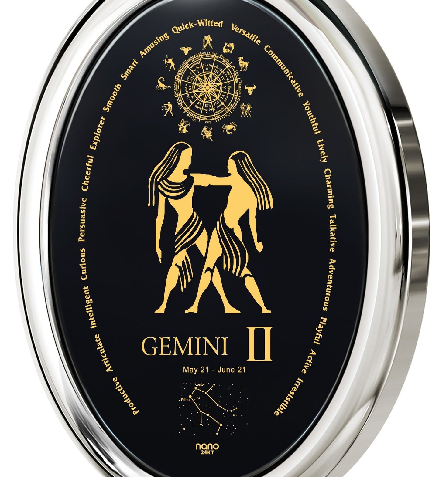 Gemini Necklace 24k Gold Inscribed on Onyx Stone