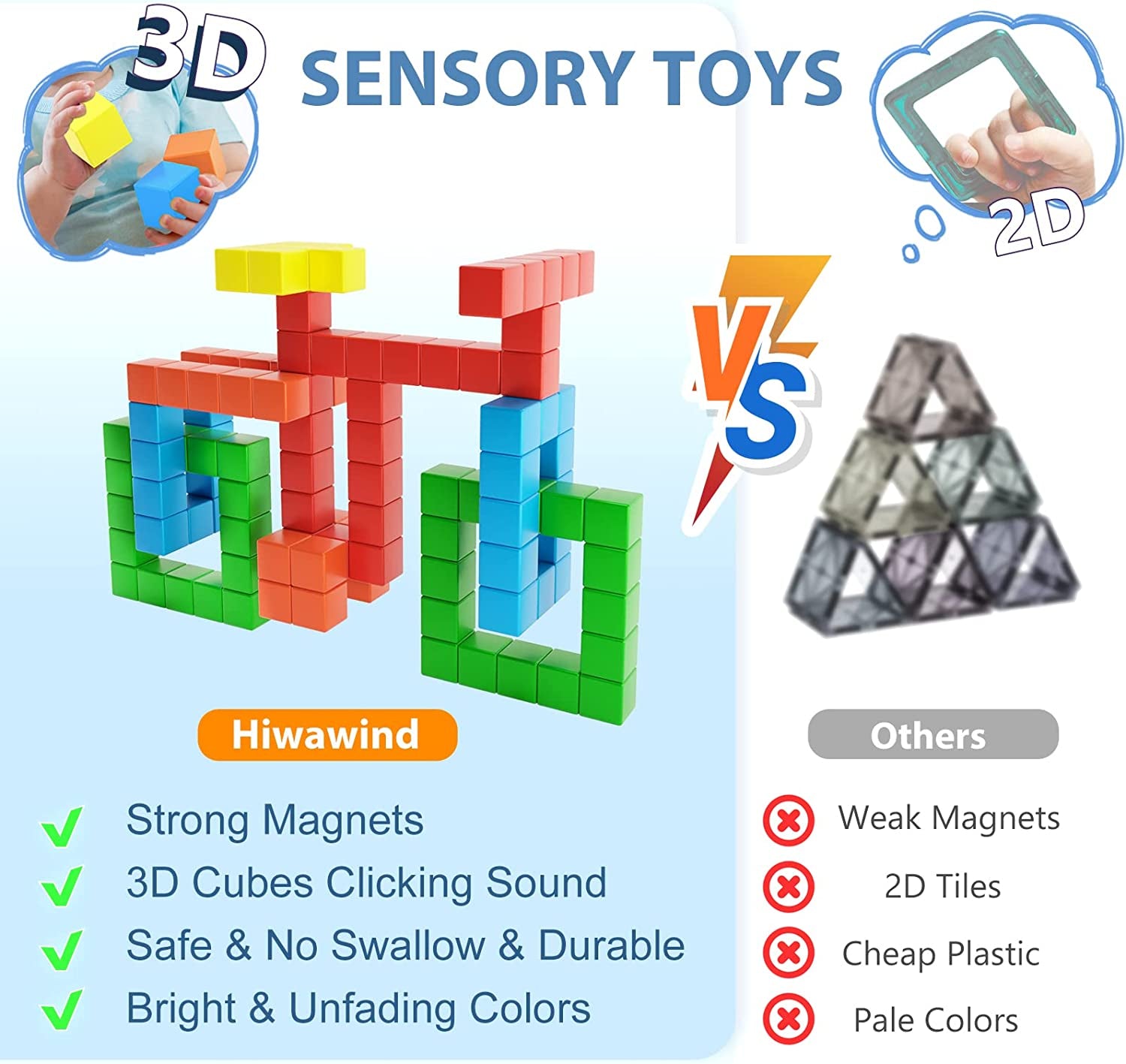 Magnetic Blocks Toddler Toys - Educational 3D Magnetic Cubes Toy