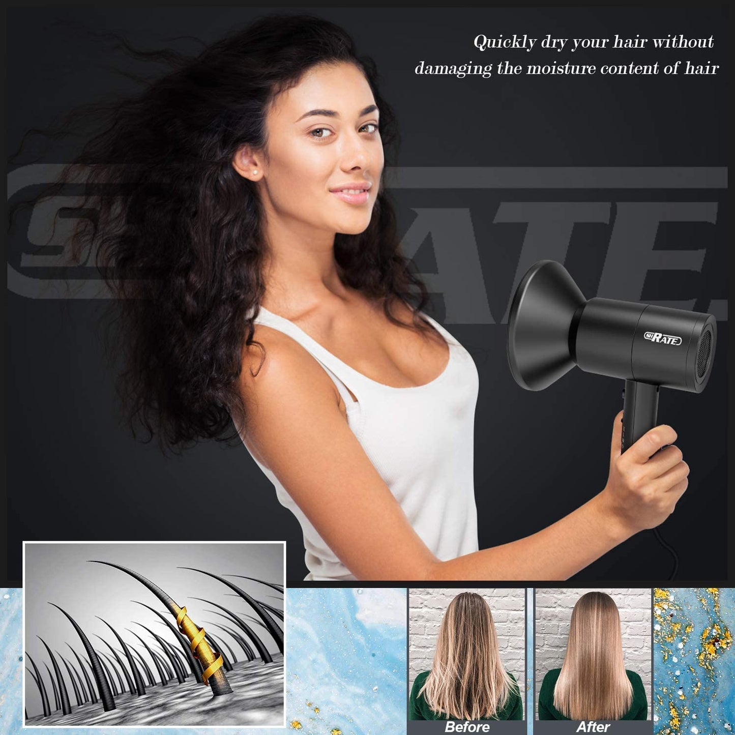 Ionic Hair Dryer - Professional Salon Negative Ions Dryer Powerful Low Noise Blow Dryer