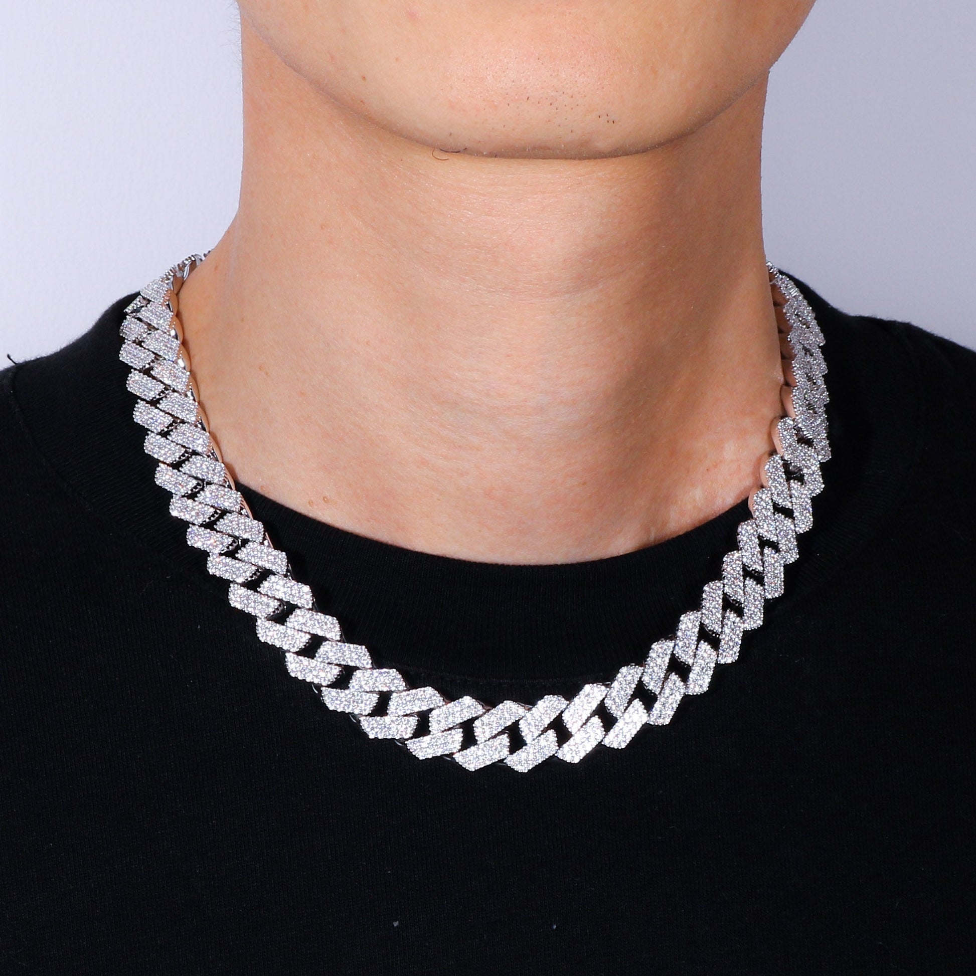 Diamond Prong Cuban Link Chain White Gold