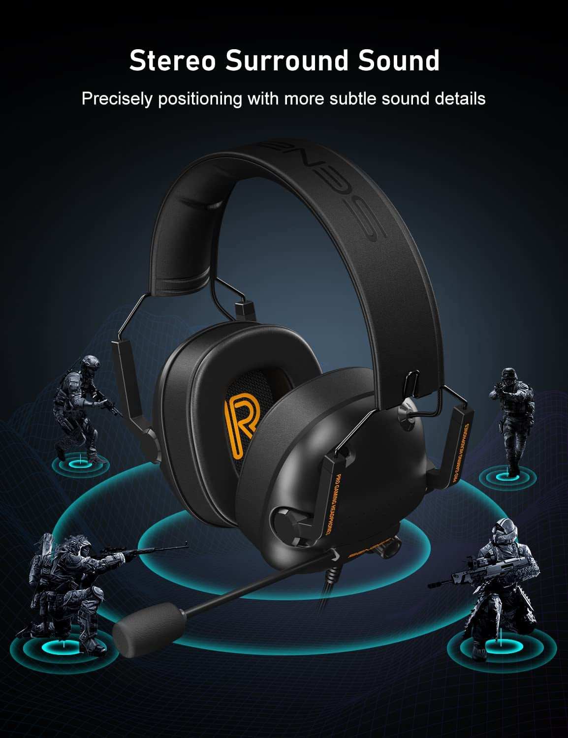 Gaming Headset - Sound Pro with Noise Cancelling Microphone Memory Foam Ear Pads for PC PS4 PS5 Xbox