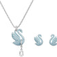 Iconic Swan Jewelry Set - Necklace and Earrings with Blue Swan Motif Rhodium Finish