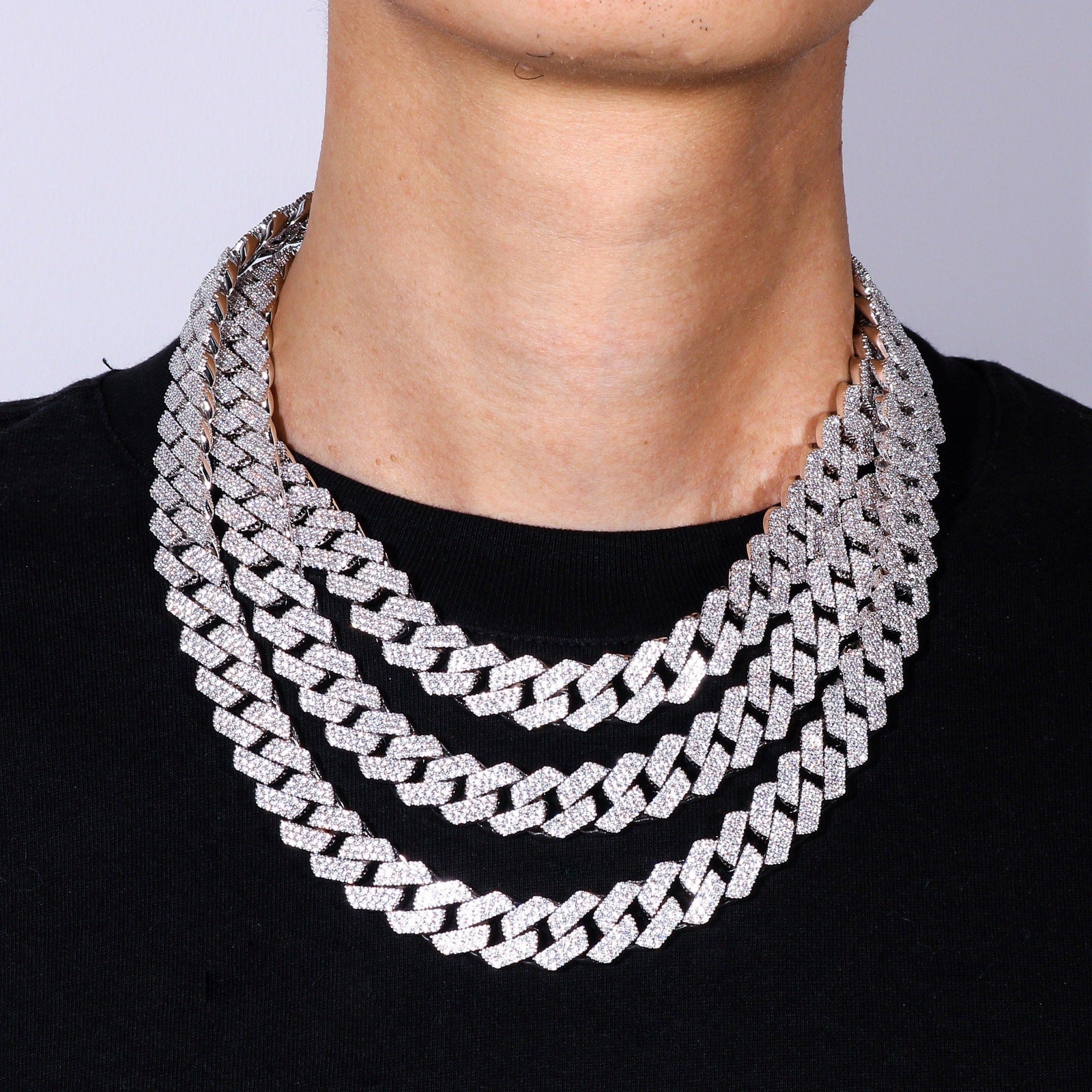 Diamond Prong Cuban Link Chain White Gold