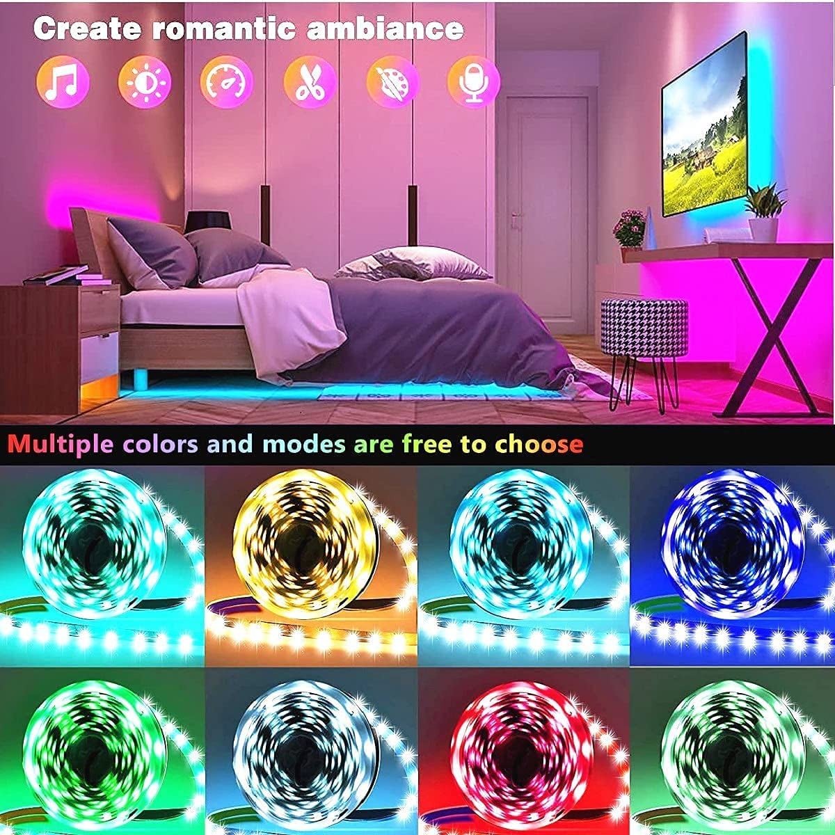 RGB Led Strip Lights - Color Changing Music Sync Led Lights with Remote and App Control