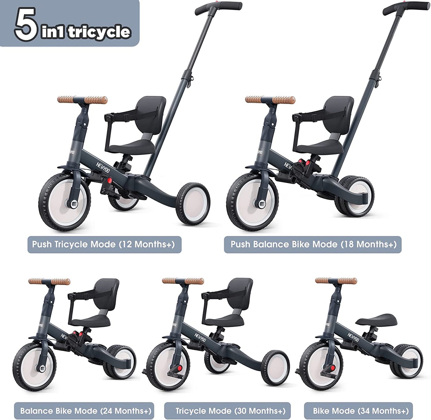 Toddler Tricycles 1-3 Year - Backrest and Safety Belt Balance Bike Perfect Birthday Gifts