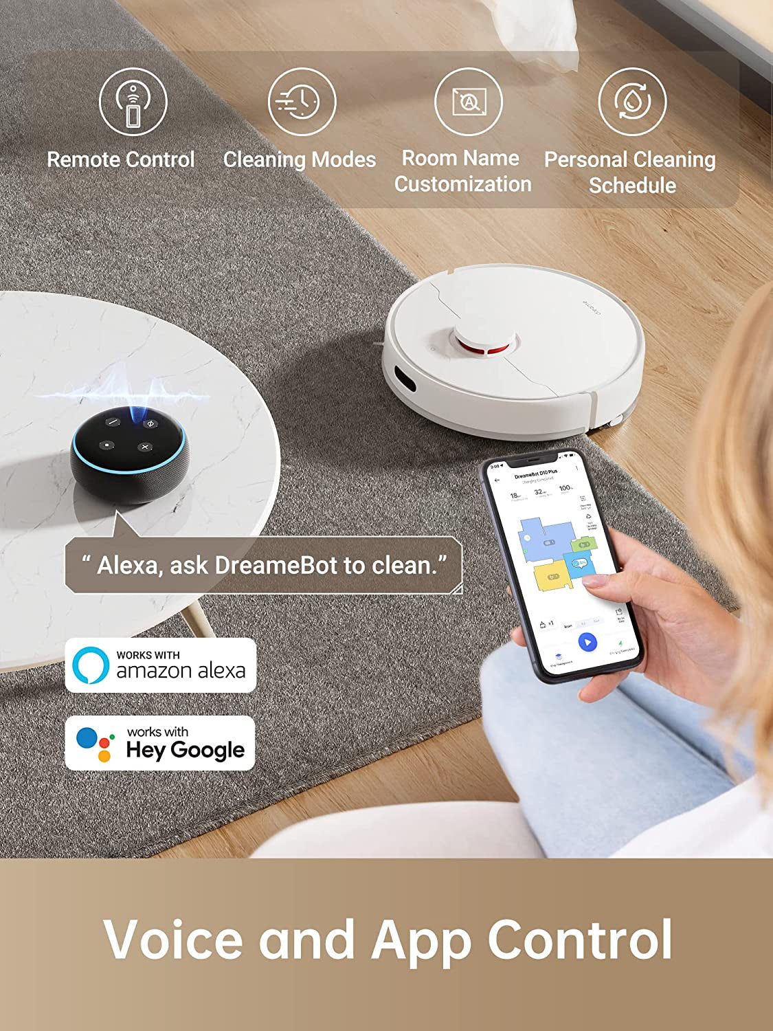 Robot Vacuum and Mop - Self-Emptying Robotic Vacuum with Navigation Compatible with Alexa Wi-Fi Connected