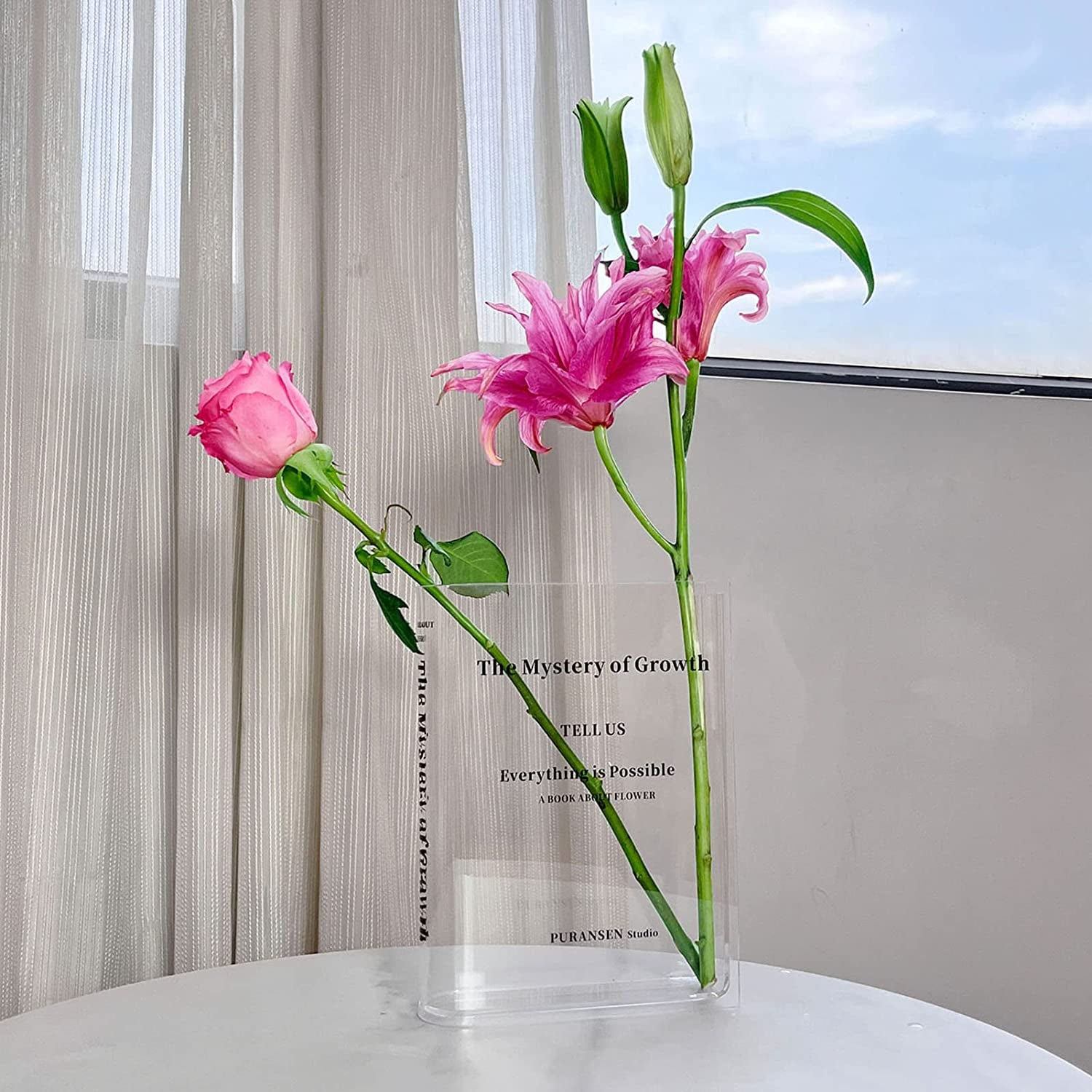 Book Vase for Flowers Aesthetic Room Decor - Artistic and Cultural Decorative Acrylic Vase