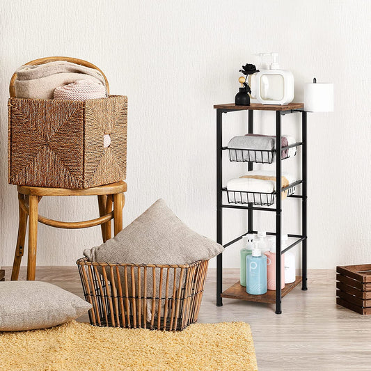 Bathroom Floor Storage Cabinet - Toilet Storage with Drawers and Toilet Paper Holder