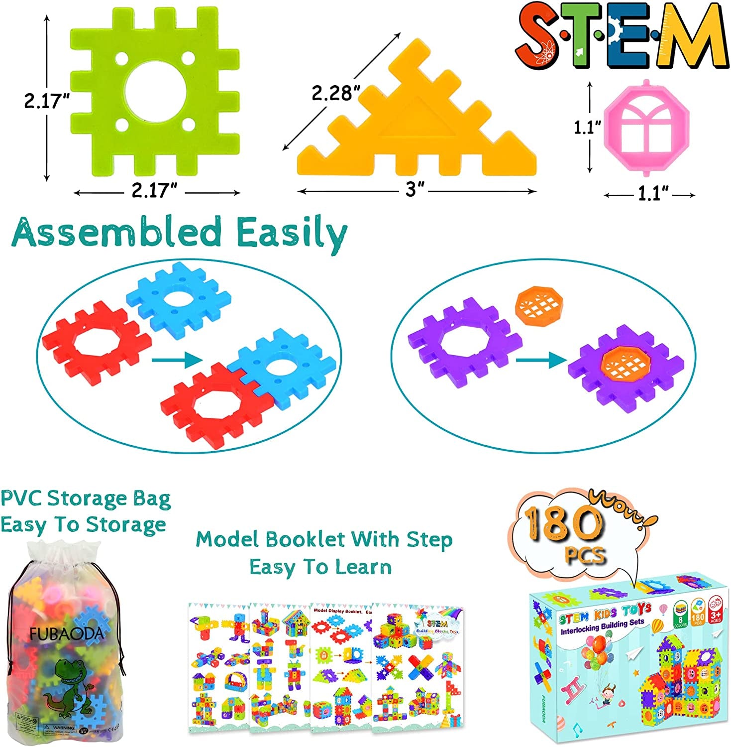 Building Blocks for Toddlers & Kids 180 Pcs Toy Building Sets – STEM Building Blocks