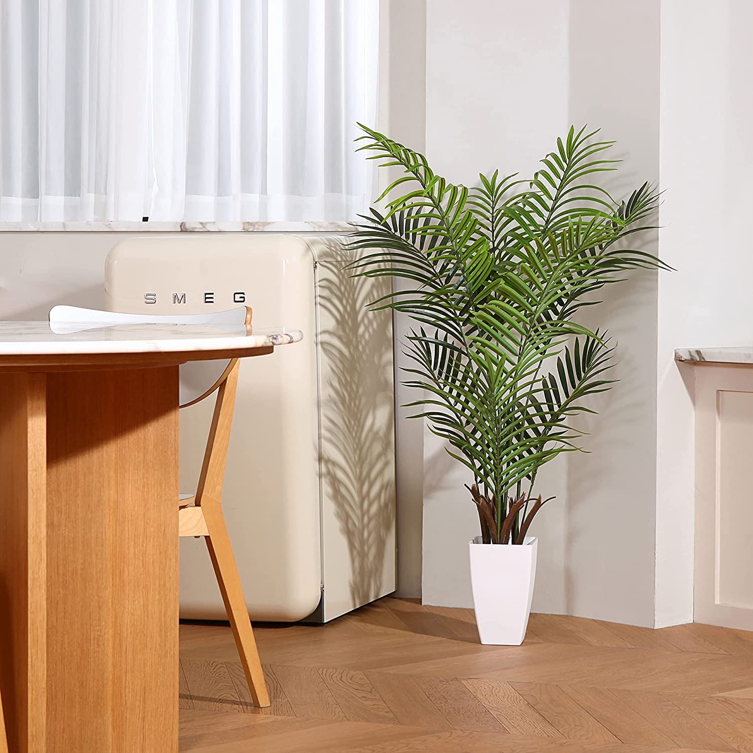 Artificial Palm Tree Plant - Tropical Palm Plant with White Taper Planter