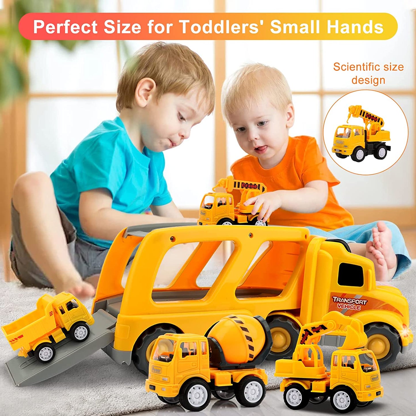 Kids Trucks Toys - 5 in 1 Trucks Toddler Construction Toys Carrier Vehicle