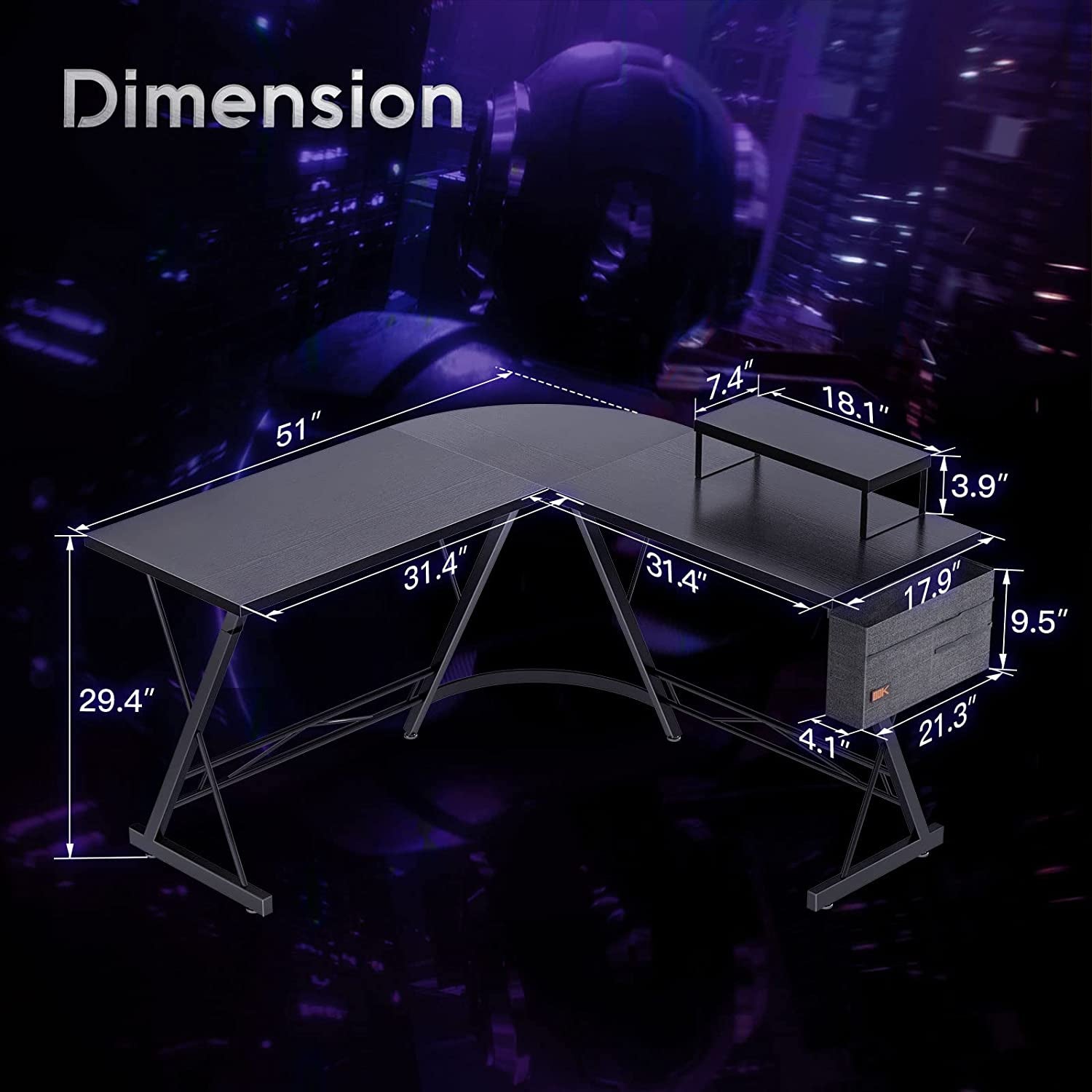 Home Office Desk - L Shaped Gaming & Computer Desk with Large Monitor Stand