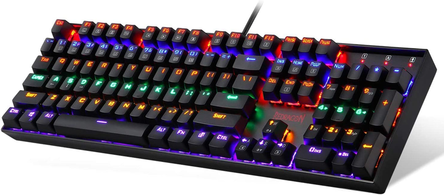 Mechanical Gaming Keyboard - RGB LED Rainbow Backlit Wired Keyboard with Red Switches 104 Keys