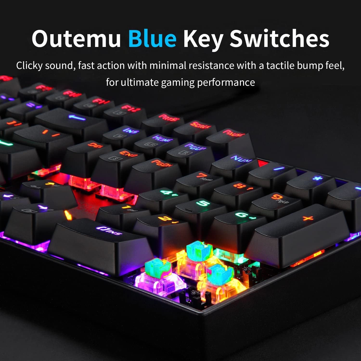 Mechanical Gaming Keyboard - RGB LED Rainbow Backlit Wired Keyboard with Red Switches 104 Keys