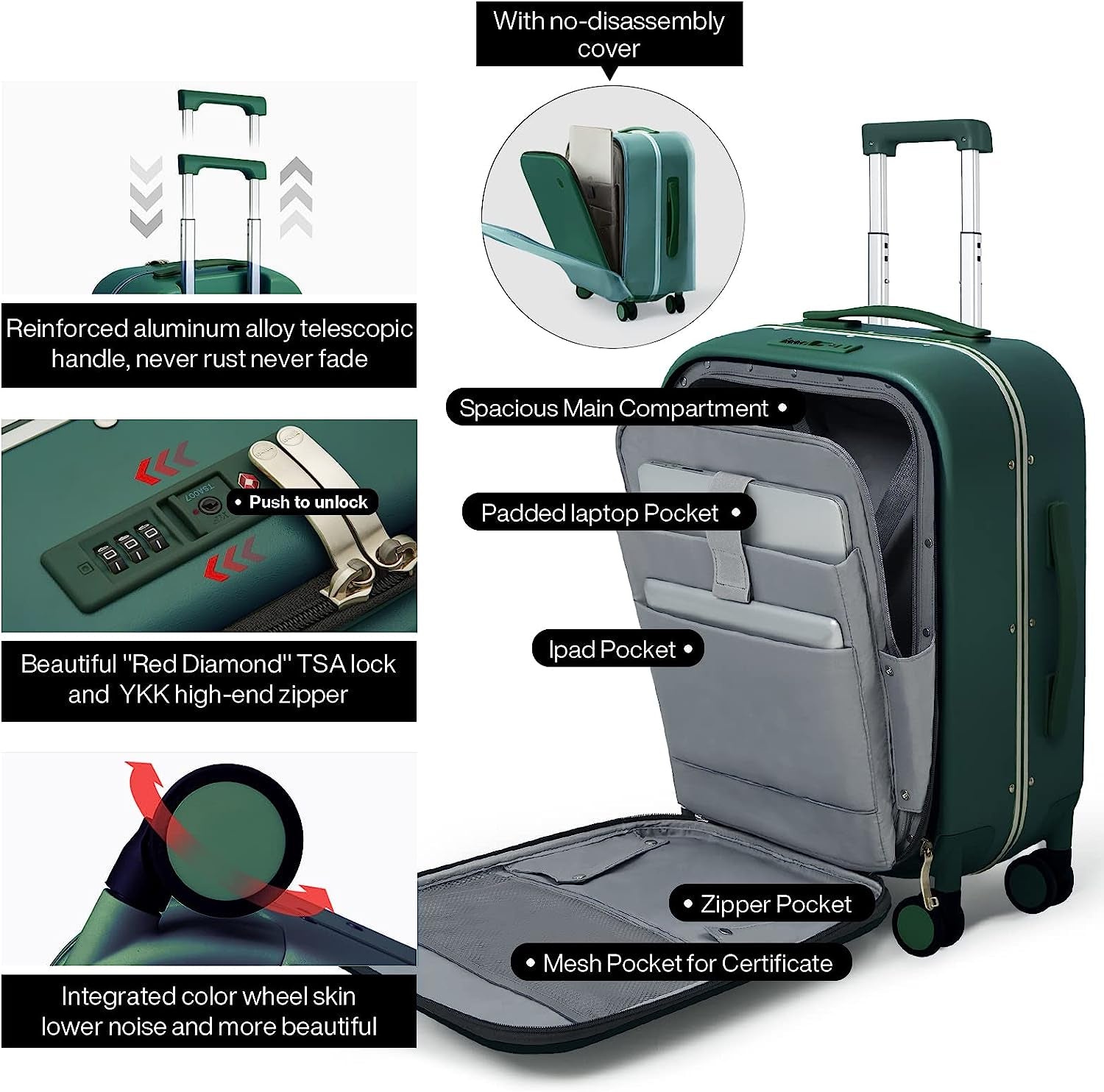 Luggage Suitcase - Travel Luggage Aluminum Frame with TSA Lock & Cover