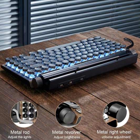 Retro Typewriter Keyboard - Bluetooth 5.0 Vintage Typewriter Mechanical Keyboards for Desktop & Laptops