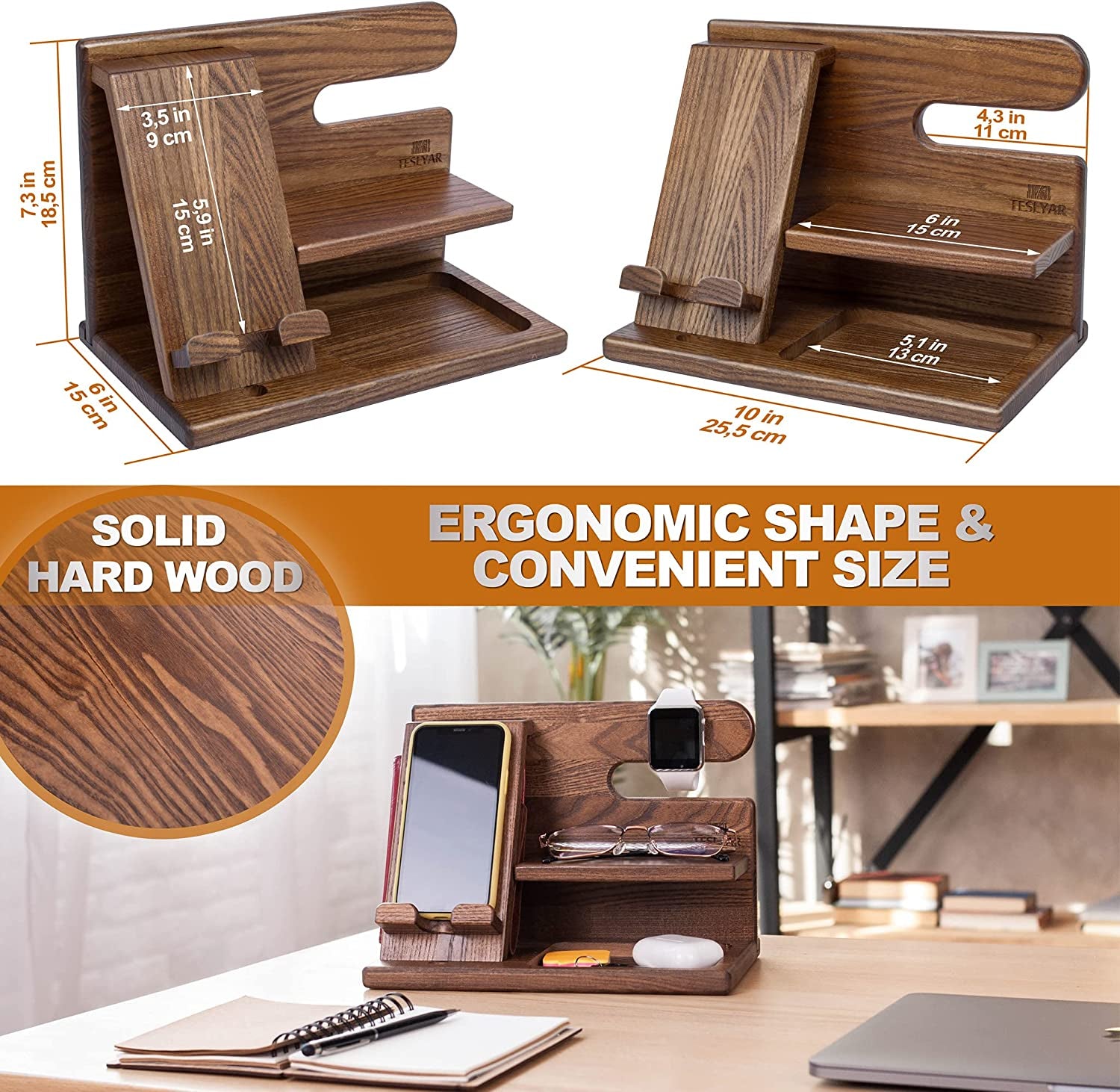 Phone Docking Station - Key & Wallet Holder and Watch Organizer Stand