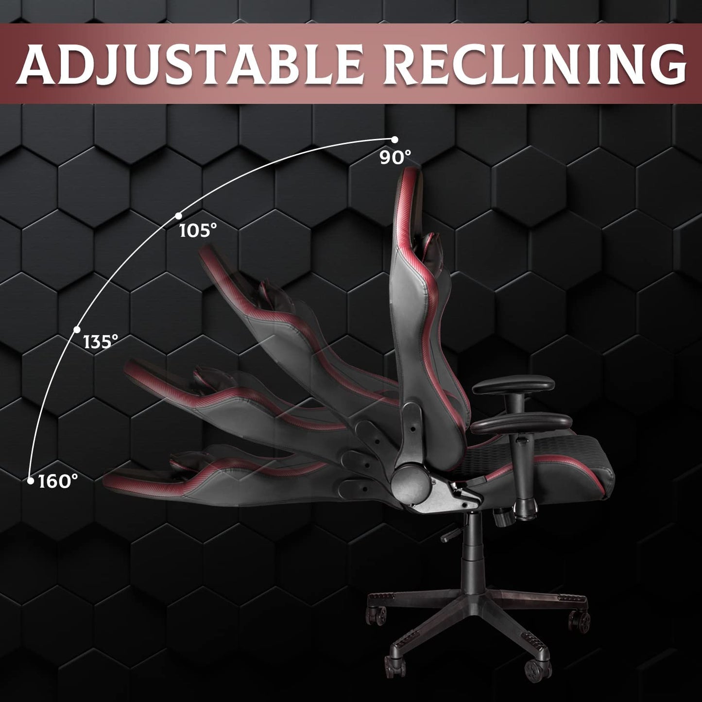 Office Chairs - Gaming Chairs Leather Reclining with Lumbar Support & Headrest