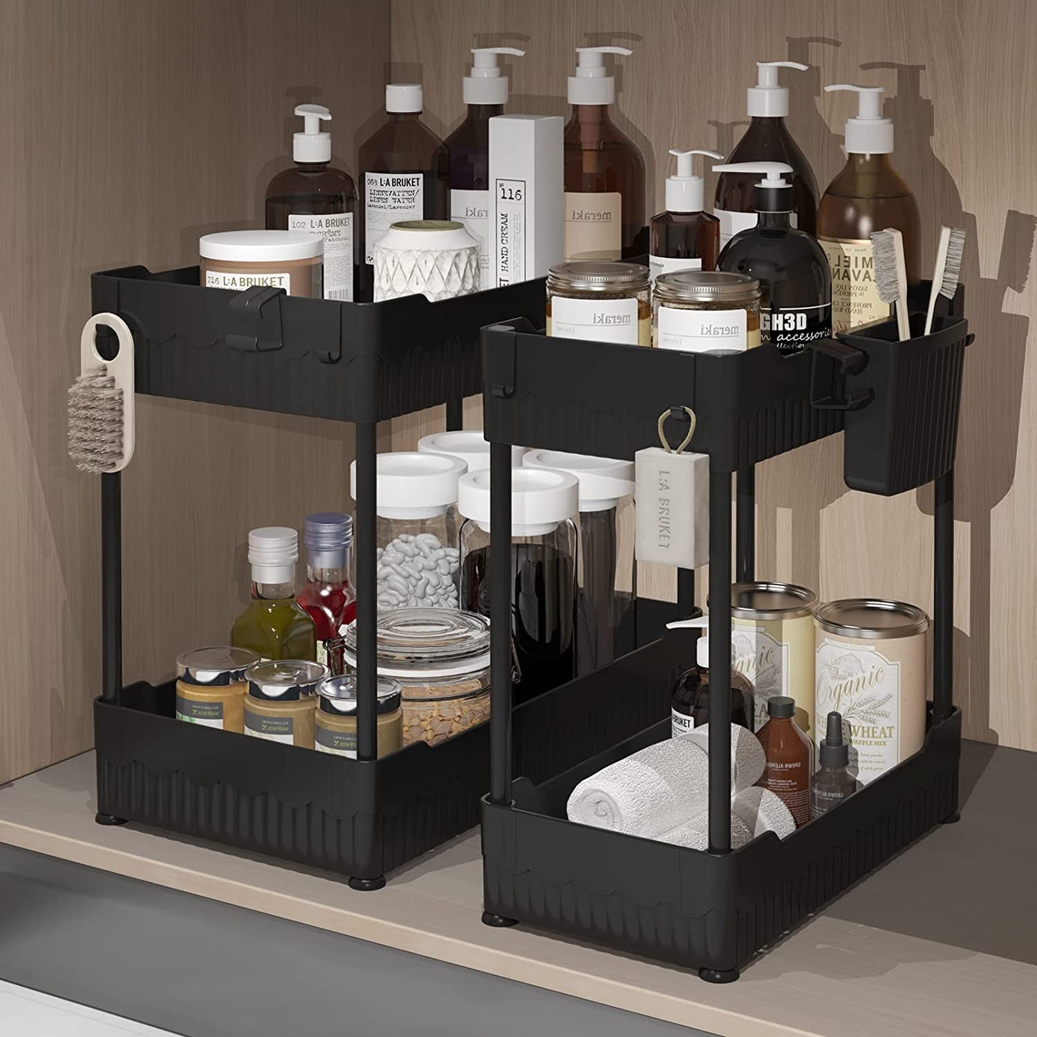 Under Sink Organizers - Bathroom Cabinet Storage Organizer with Hooks