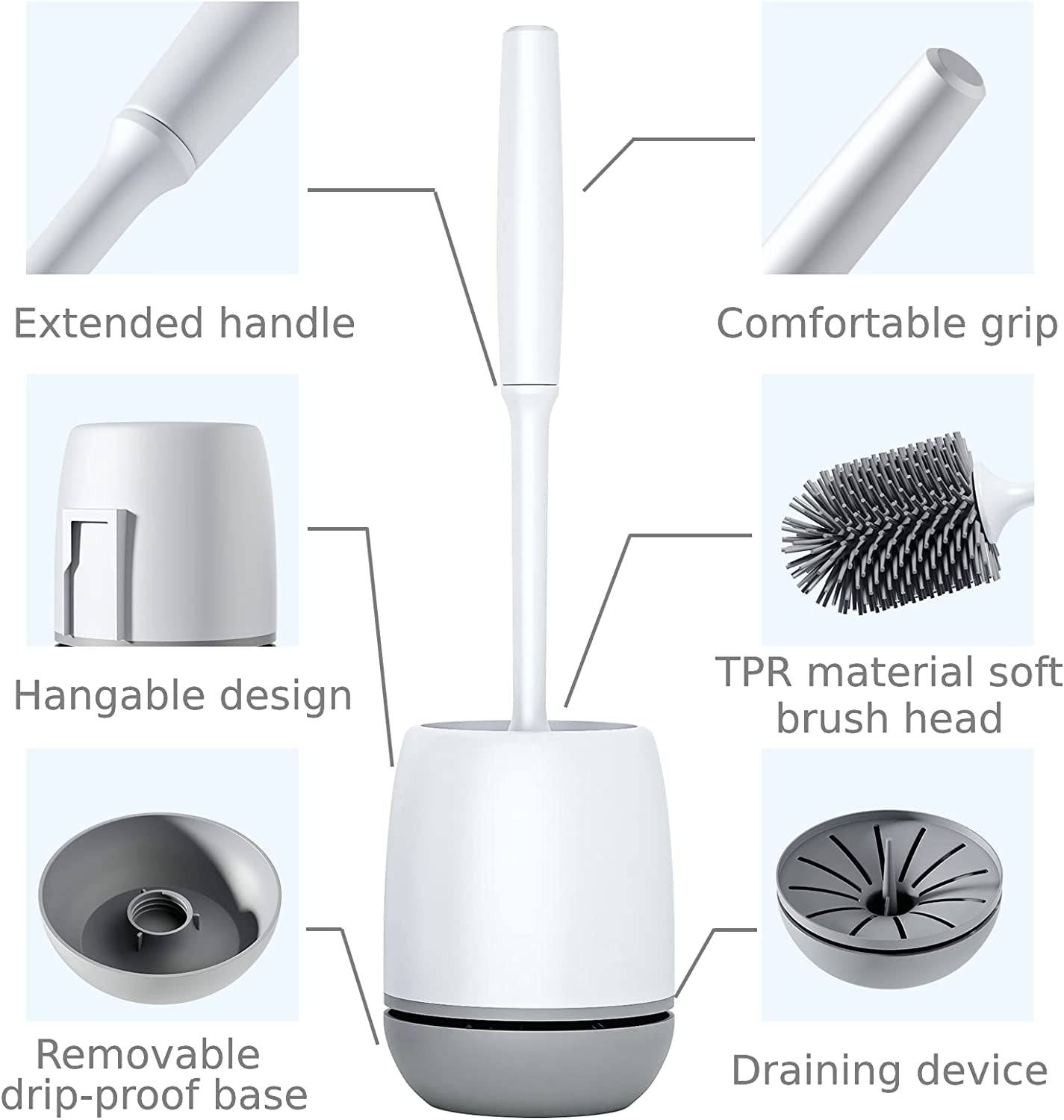 Toilet Brush - Toilet Brush with Ventilated Holder and Silicone Bristles