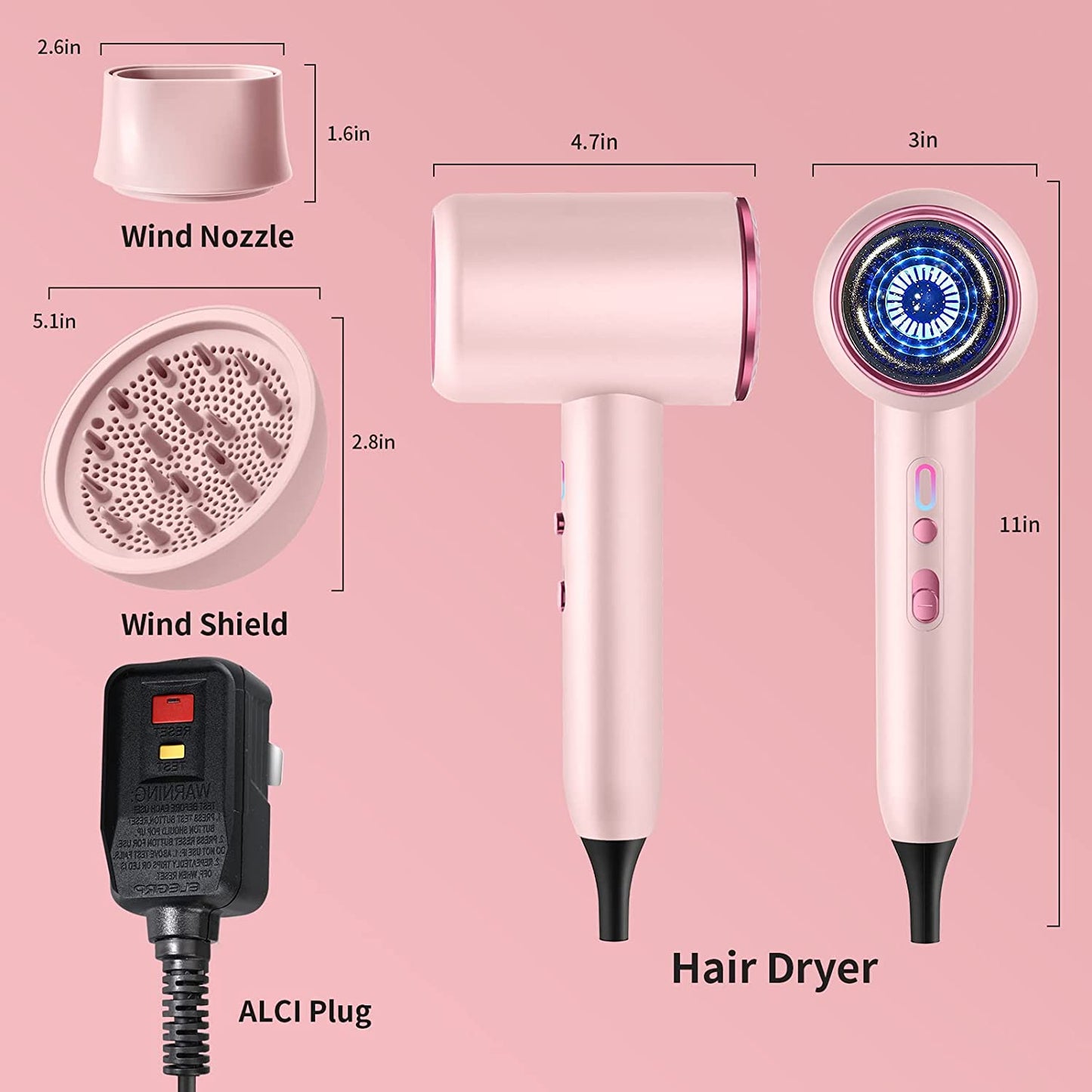 Hair Dryer - Quiet Hair Dryer Equipped with Diffuser and Ionic Technology to Prevent Damage