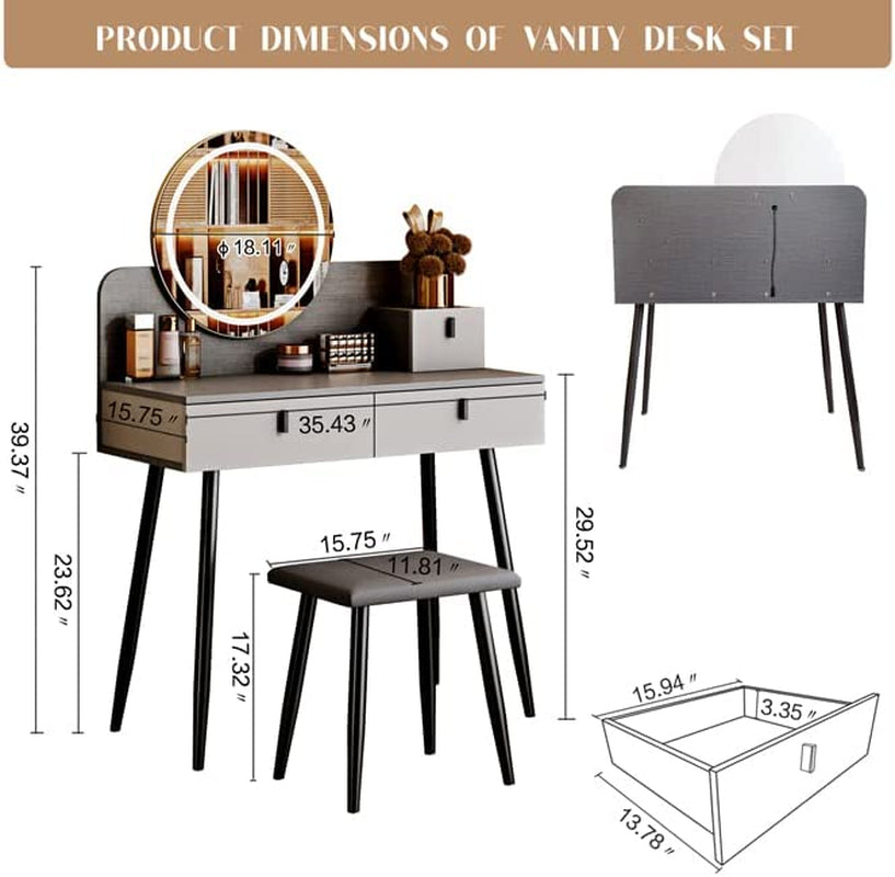 Makeup Vanity Desk - Mirror & 3 Modes Lights Table Set with Sliding Drawers