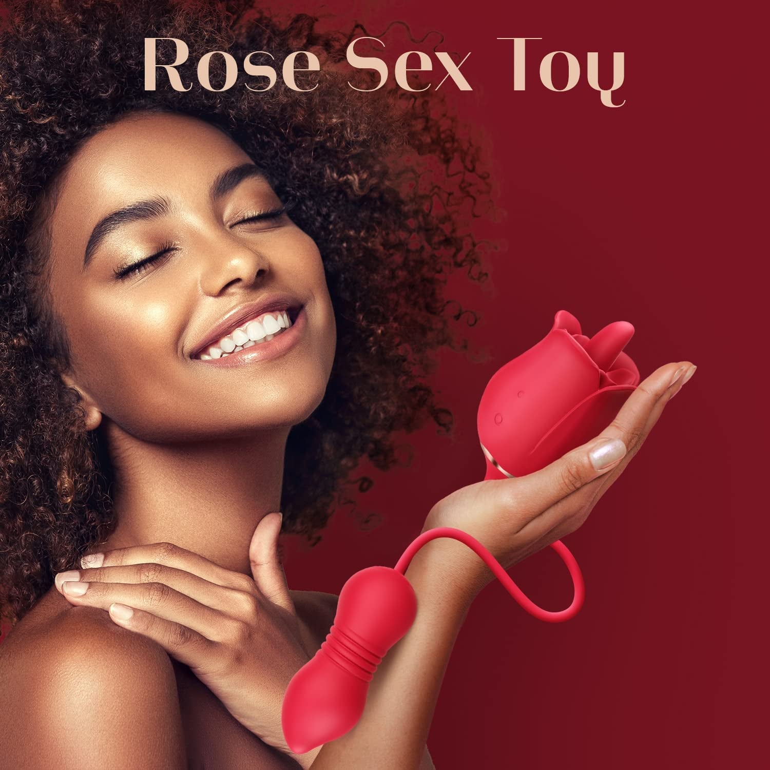 3 In 1 Rose Sex Toy Dildo Vibrator - Rose Stimulator with 9 Tongue Licking & 9 Thrusting Dildo Vibrators