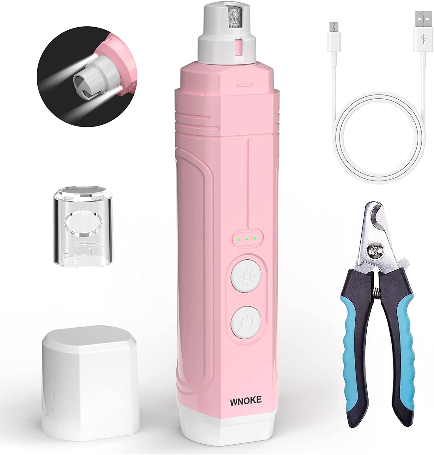 Dog Nail Grinder – Rechargeable Pet Nail Grinder with Nail Clippers Set Low-Noise with LED Light