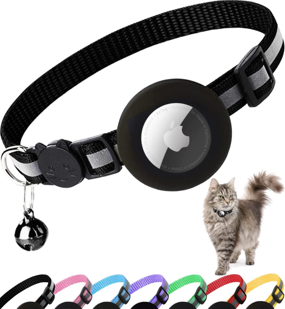 Cat Airtag - Reflective Kitten Collar with Apple Air Tag Holder and Bell