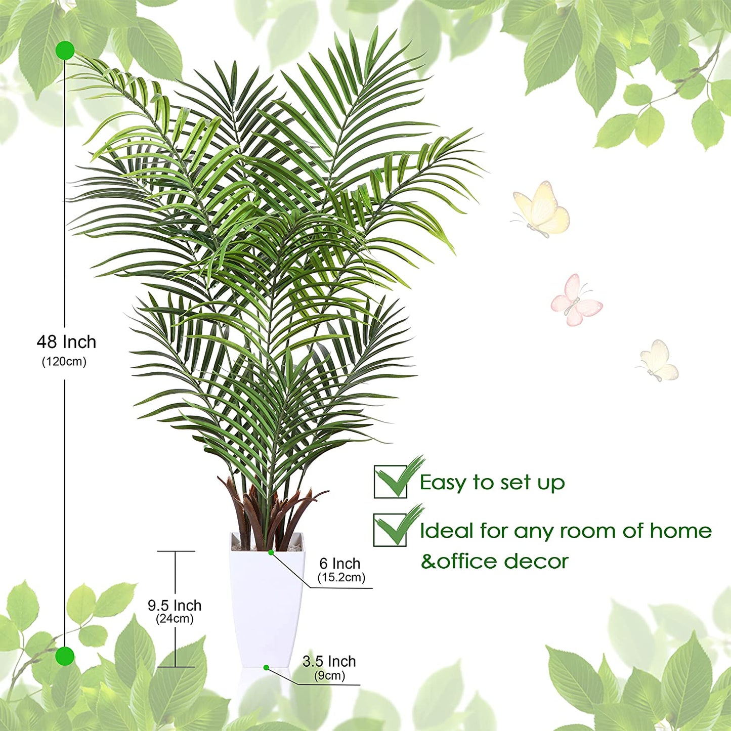 Artificial Palm Tree Plant - Tropical Palm Plant with White Taper Planter