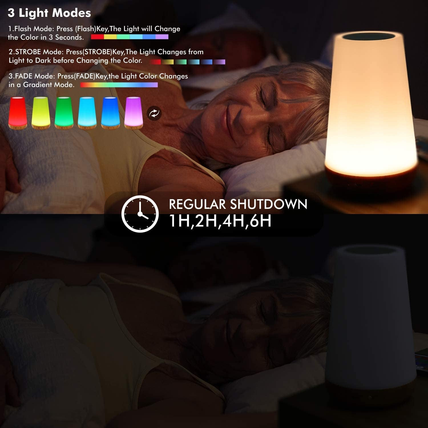 Touch Lamp Portable Bedside Lamps - USB Charging Port 5 Level Light & 13 Color Changing RGB Night Light