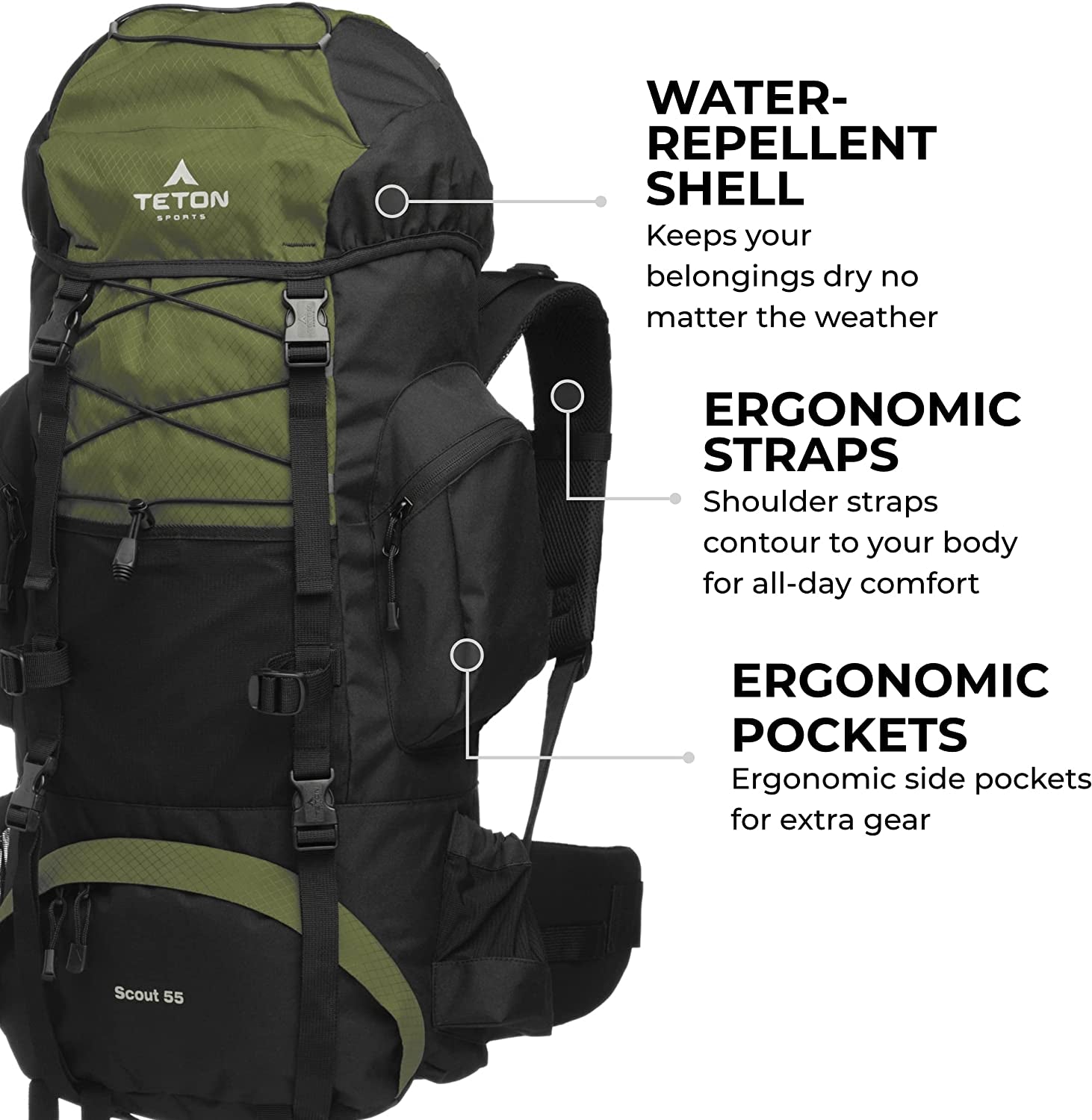 High-Performance Backpack - Scout Backpack for Hiking Camping Backpacking 55L